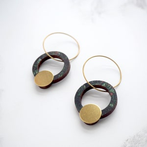 Green & Gold Ring Hoop Earrings - Geometric Hoop Earrings - Circle Hoop Earrings - Gift For Her