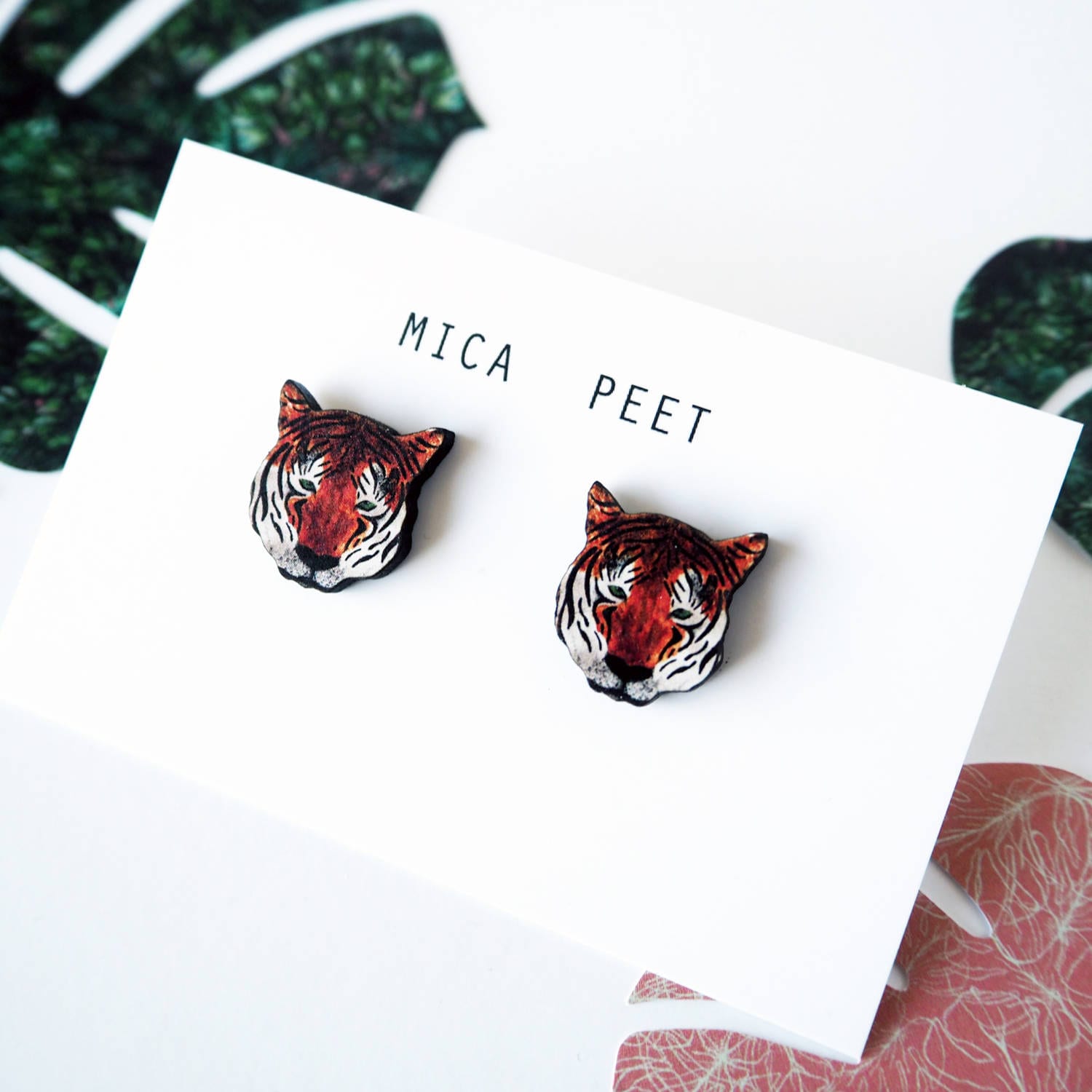 Tiger Earrings - Studs -Tiger Jewellery Animal Stud Jungle Gift Illustration Print