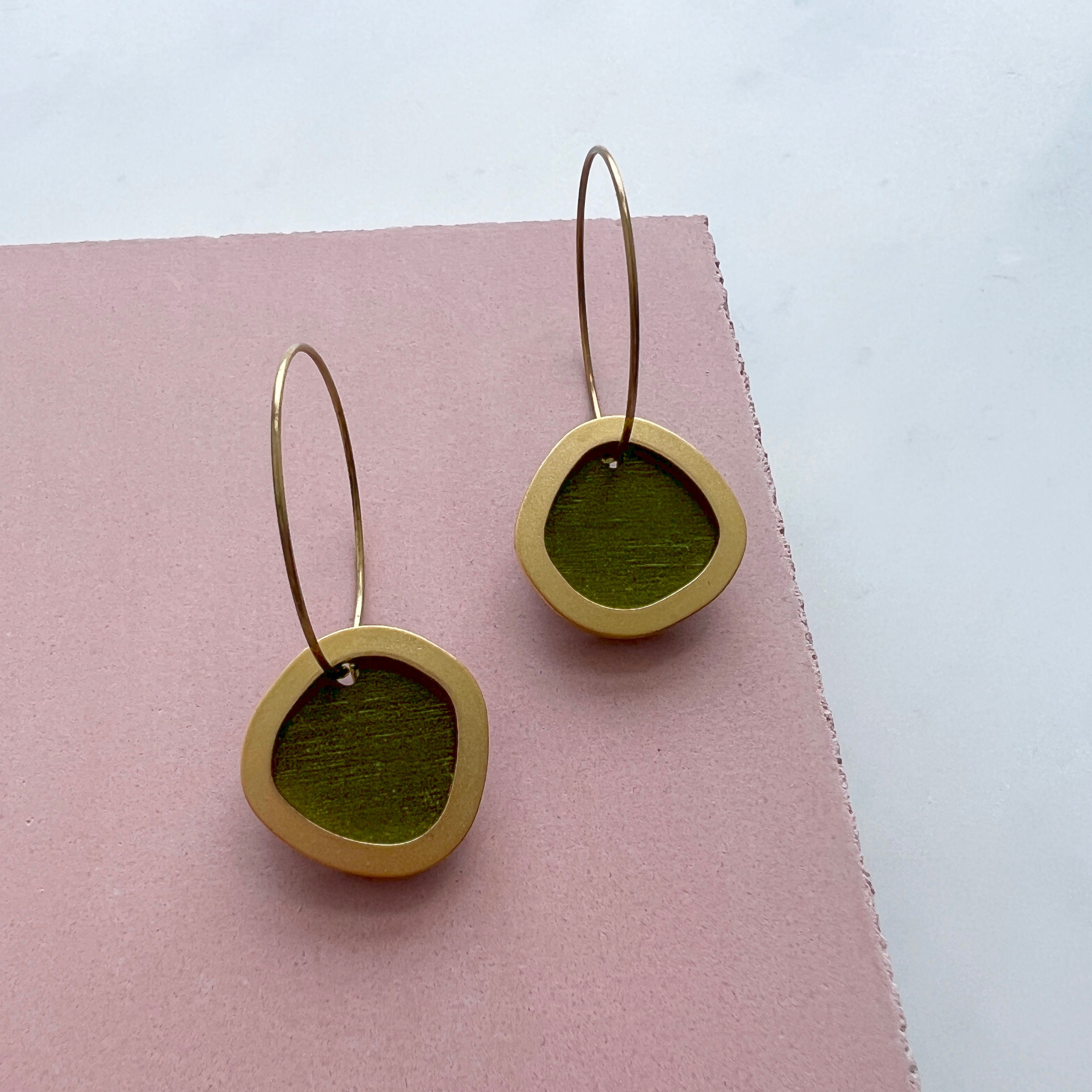 Gold & Olive Circle Hoop Earrings