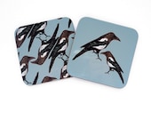 Ekster Coaster Set - Bird Coasters, Magpie Print, Magpie illustratie, Bird afbeelding, vogel Print, Magpie Homeware