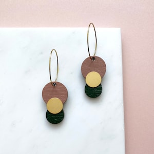 Pink & Green Circle Hoop Earrings - Gold Geometric Circle Hoop Earrings - Gift For Her - Minimal Hoop Earrings