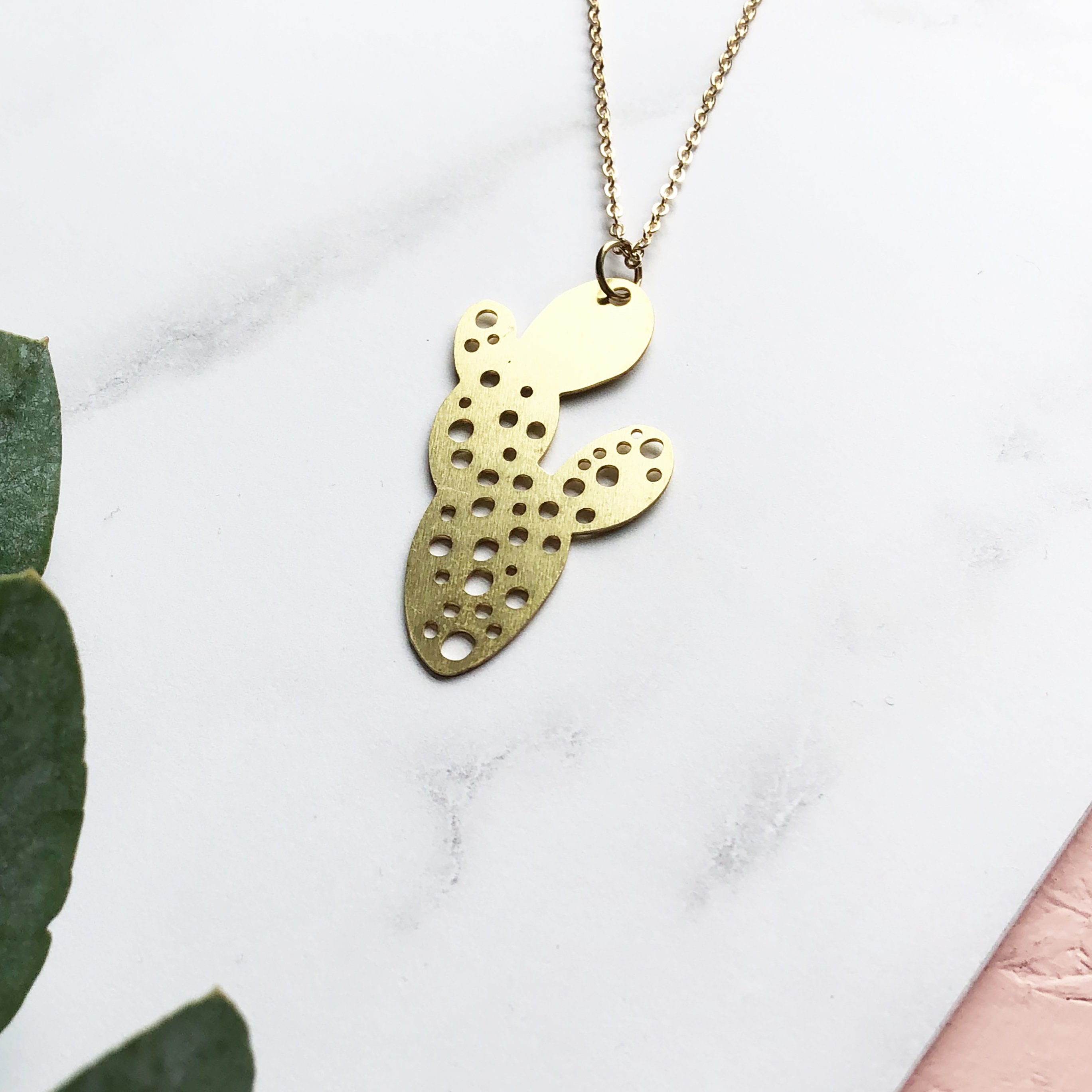 Gold Cactus Necklace - Jewellery Tropical Pendant House Plant Gift Fashion Accessory