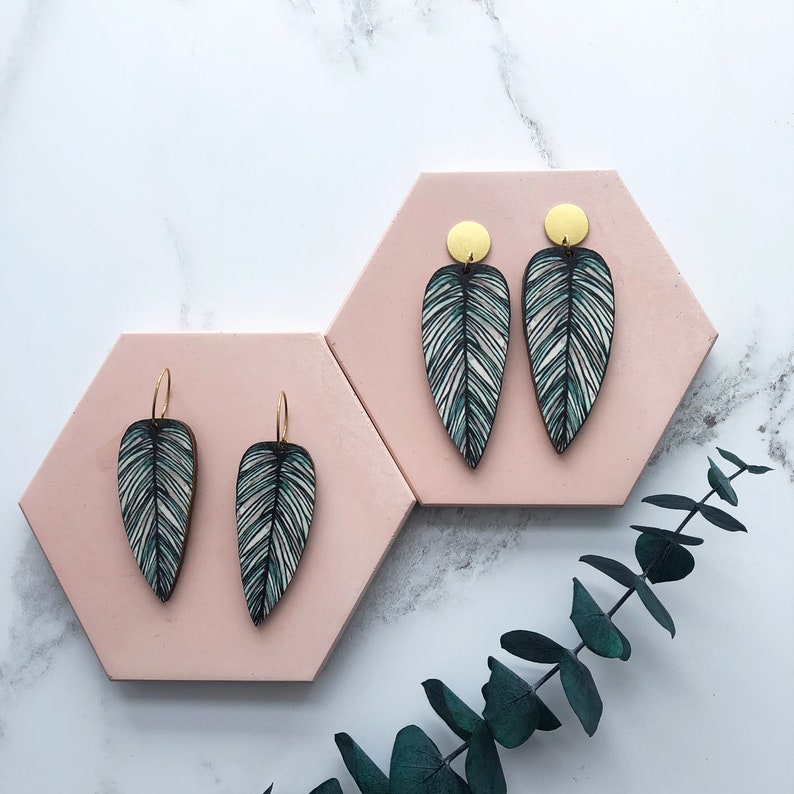 Tropical Statement Leaf Earrings Calathea Whitesar image 6