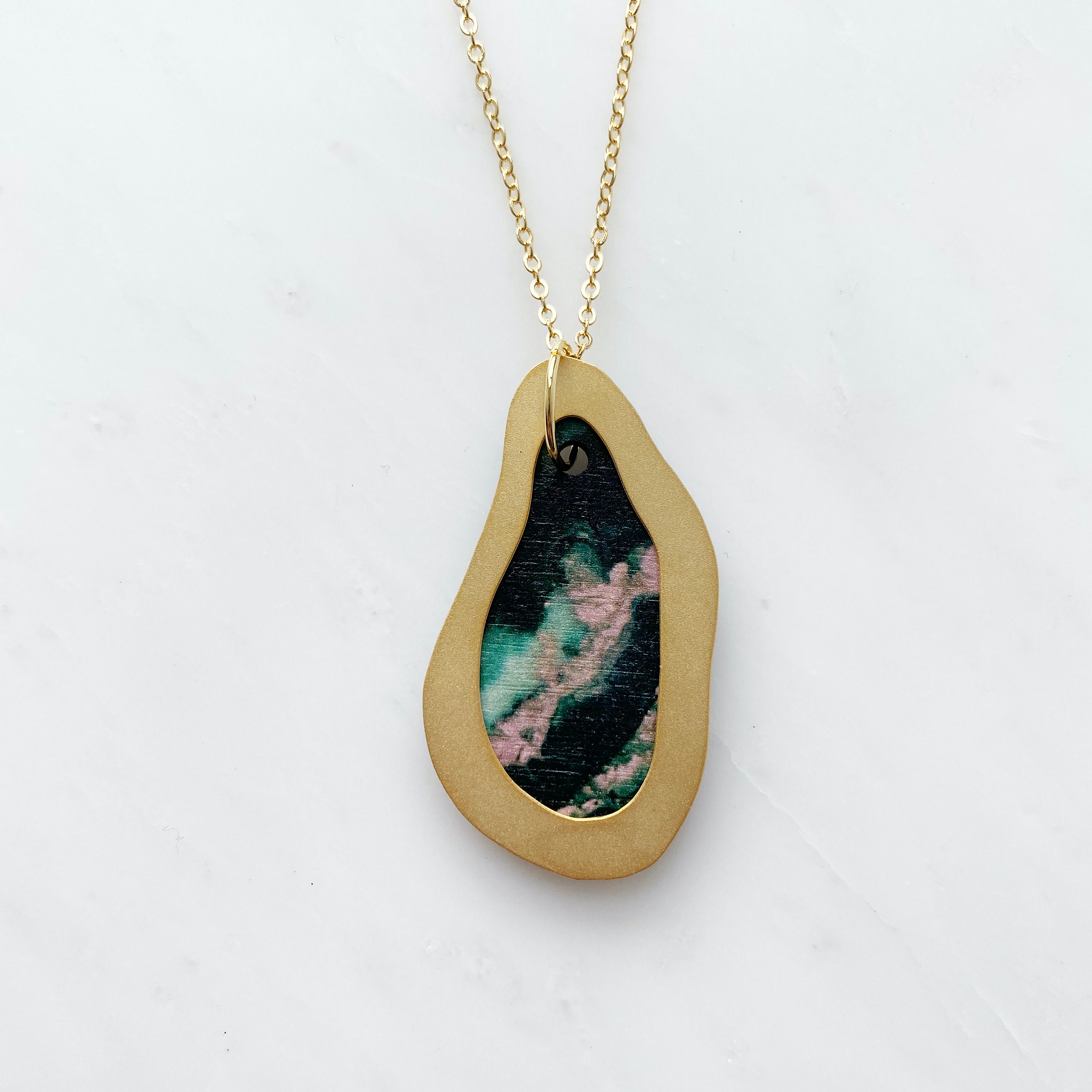 Green & Pink Marble Wavy Necklace - Geometric Modern Gift For Her