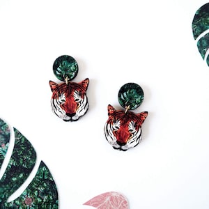Statement Tiger Earrings - Dangle Earrings - Drop Earrings - Tiger Jewellery - Animal Earrings - Tiger Accessories - Modern Earrings