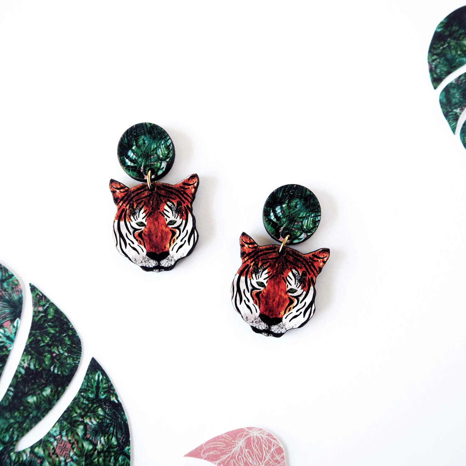 statement Tiger Earrings - Dangle Drop Jewellery Animal Accessories Modern