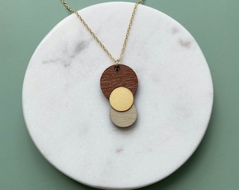 Burnt Orange & Cream Circle Necklace - Gold Geometric Pendant - Minimalist Geometric Pendant - Gift For Her