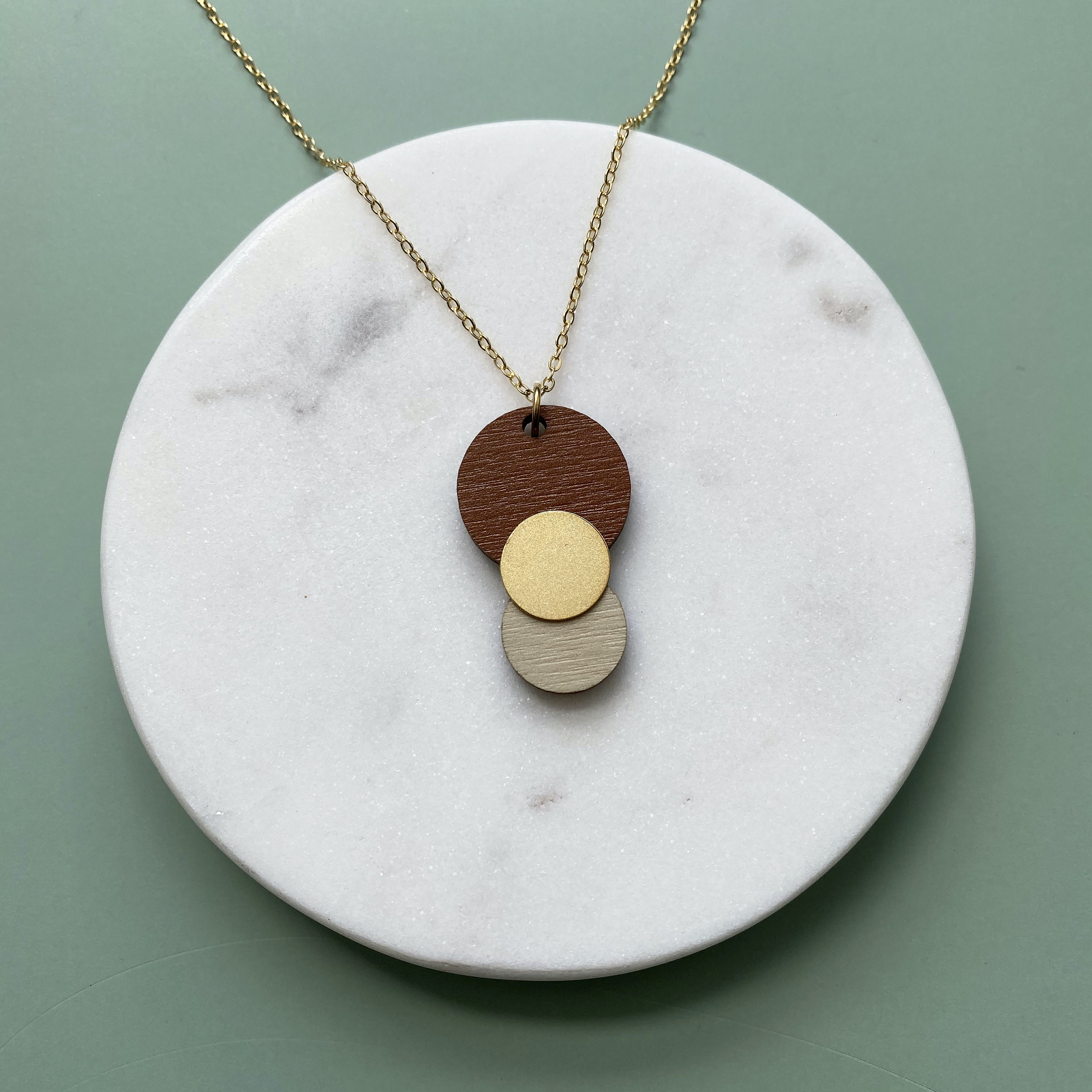 Burnt Orange & Cream Circle Necklace - Gold Geometric Pendant Minimalist Gift For Her