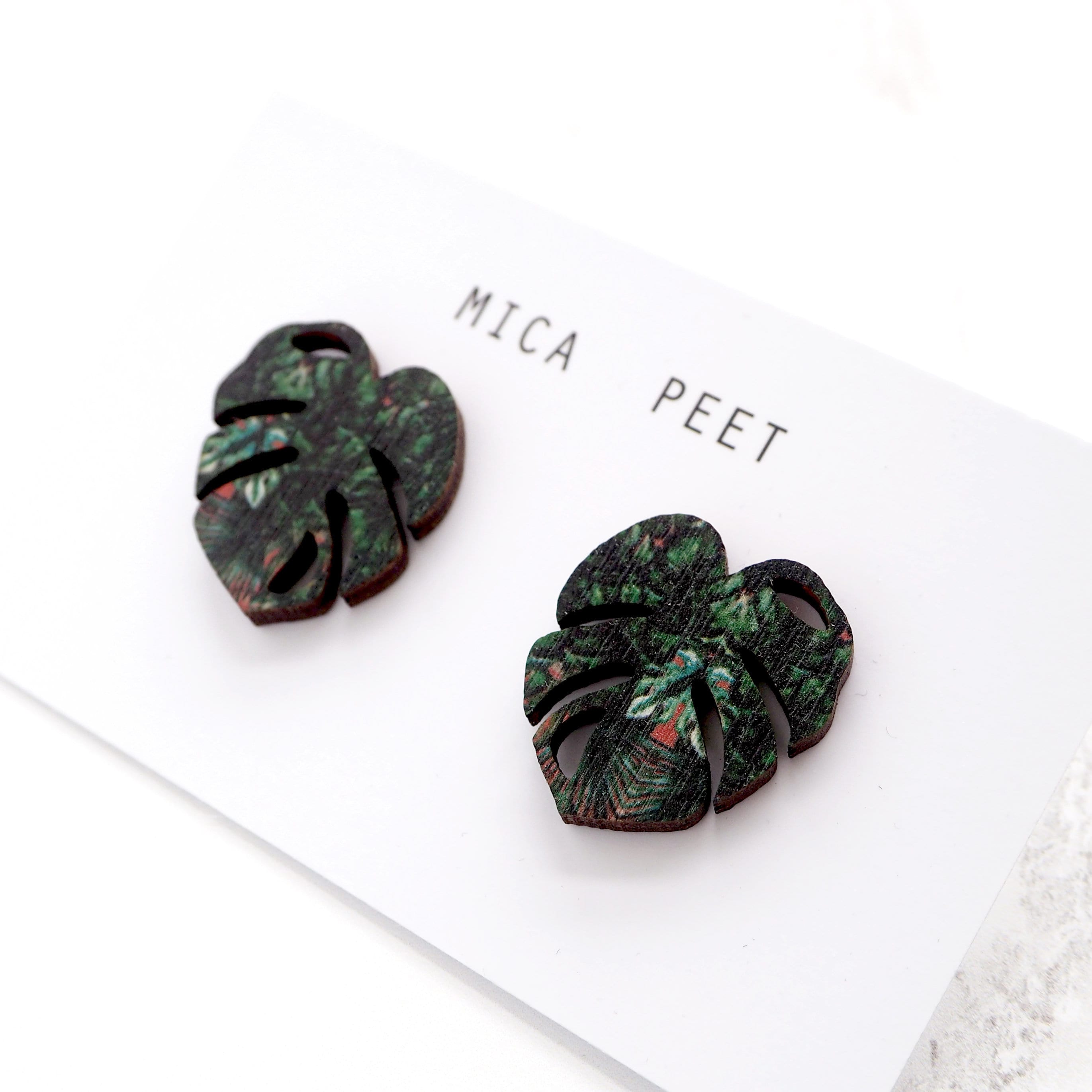 Green Monstera Studs - Earrings Plant Leaf Jewellery Gift For Her Cheese