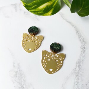 Gold Leopard Statement Drop Earrings