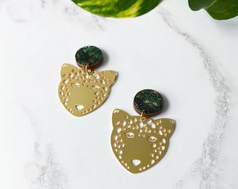 Gold Leopard Statement Drop Earrings