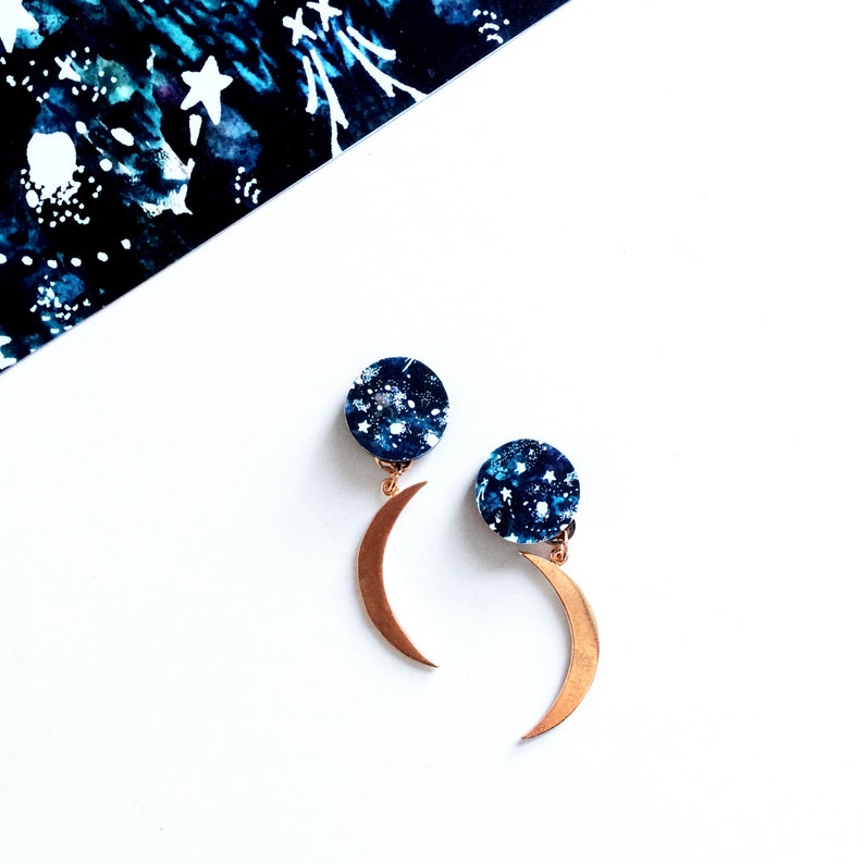 Moon Earrings - Rose Gold Statement Drop Earrings 