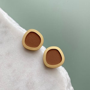 Burnt Orange & Gold Minimal Round Stud Earrings