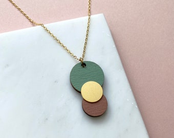 Mint, Pink & Gold Circle Pendant - Geometric Necklace - Minimalist Geometric Pendant - Gift For Her