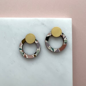 Terrazzo Ring Stud Earrings - Terrazzo Earrings - Circle Studs - Geometric Hoop Earrings - Brass Earrings - Ring Earrings - Minimal Studs