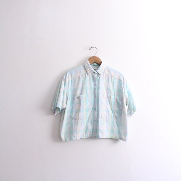 Pastel Plaid 80s Crop Blouse