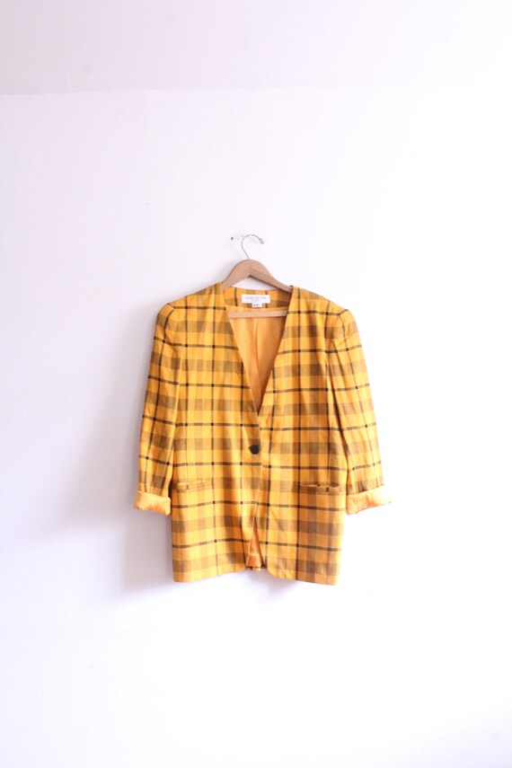 Yellow Grid Plaid 90s Blazer
