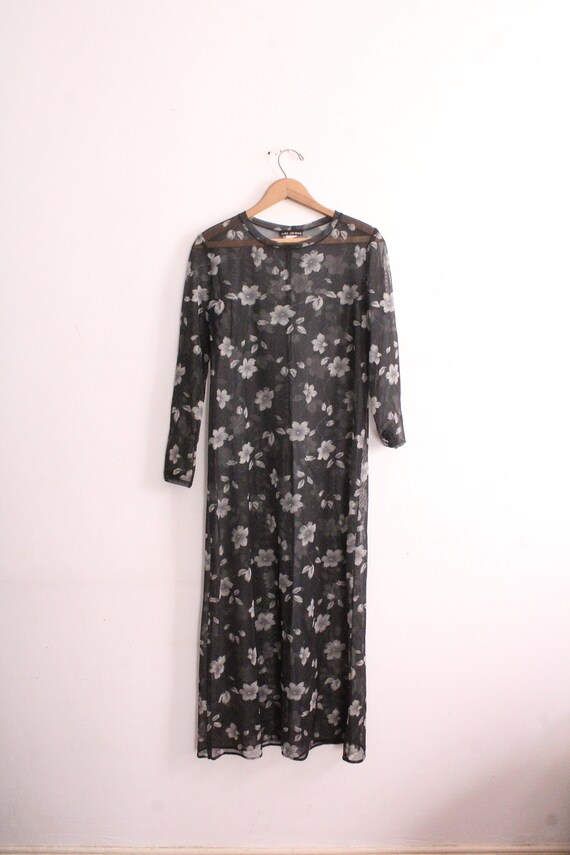 Sheer Mesh Floral 90s Maxi Dress