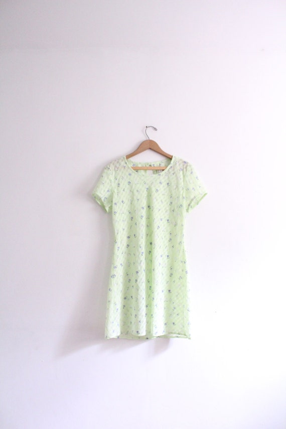 Pale Flower Chiffon 90s Mini Dress