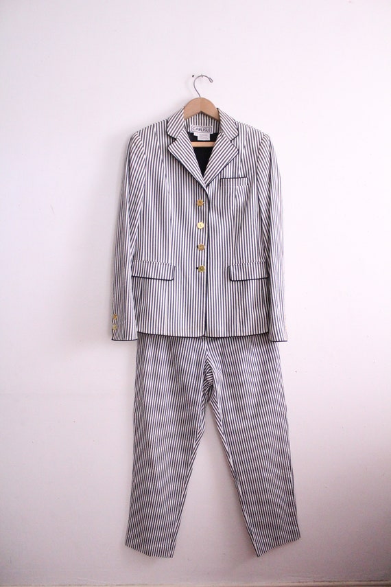 Vintage 90s Seersucker Striped Pant Suit