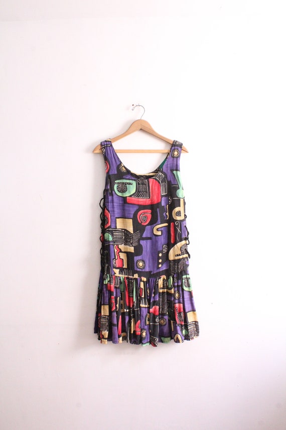 Arty Picasso Style Lace Up 90s Midi Dress