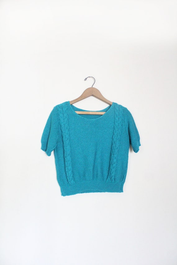 Teal 80s Cable Knit Sweater