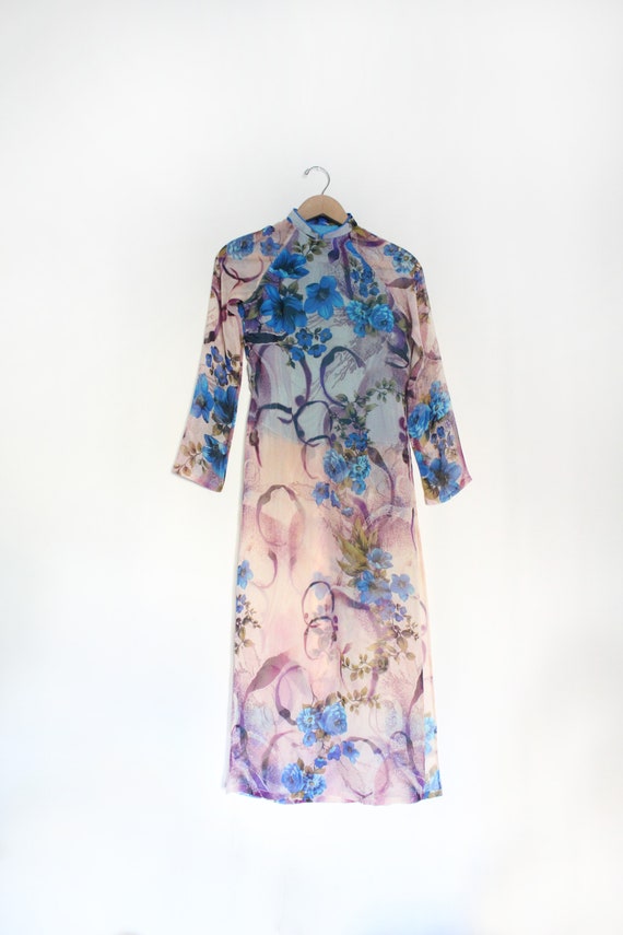 Floral Chiffon Mandarin Blouse Dress