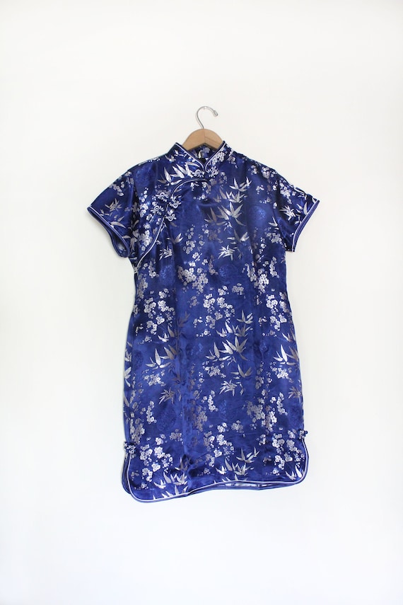 Silky Midnight Blue Mandarin Mini Dress