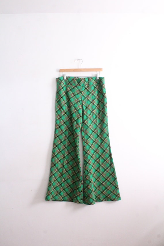 Green Plaid 70s Bell Bottom Pants
