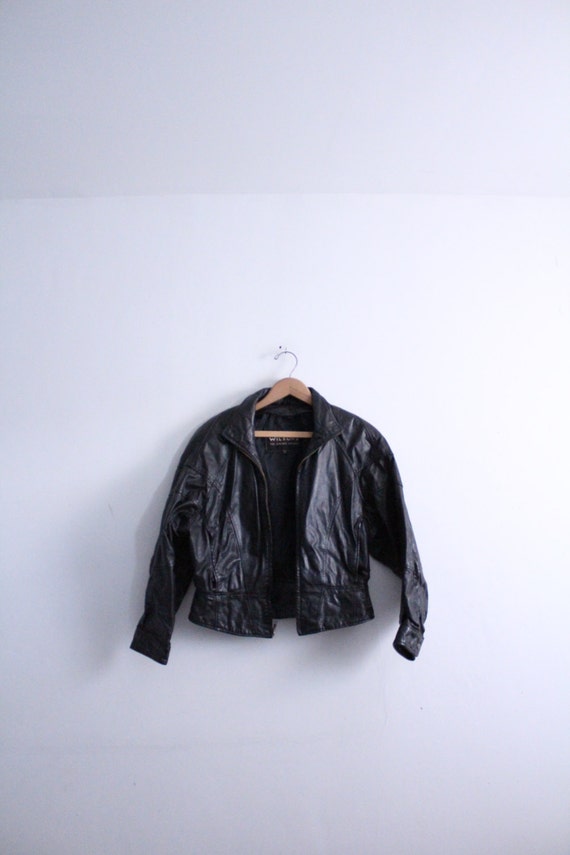 Black Leather Cropped 80s Jacket