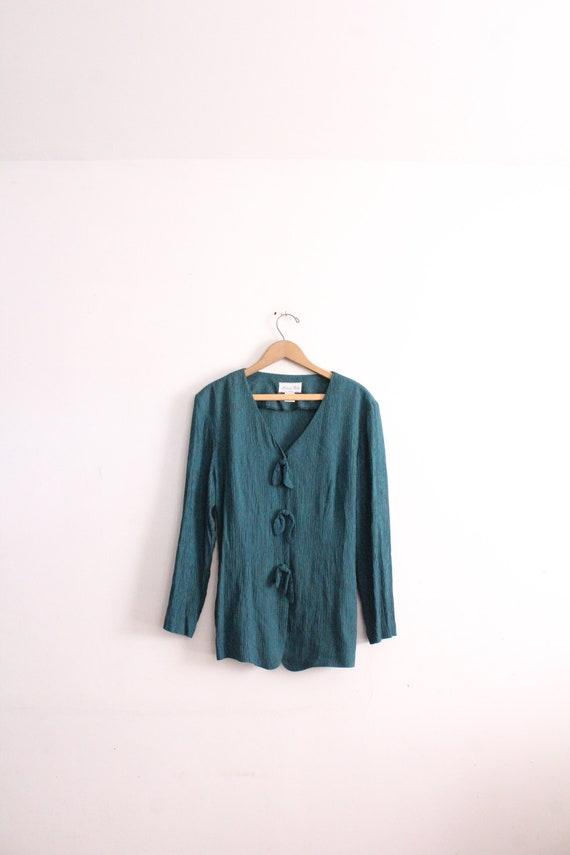 Green Striped 80s Bow Blouse