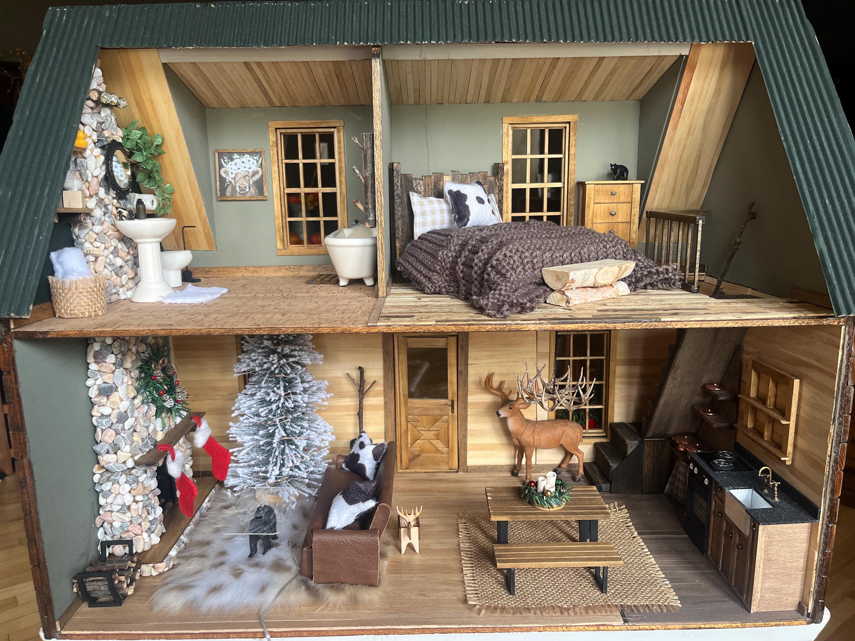 Dollhouse Miniatures Pioneer Real Wood Log Cabin Dollhouse Log