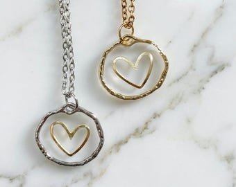 Fragment of Love Necklace – Resin Heart & Steel