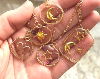 Celestial Symphony Necklace – Resin Pendant with Moon / Star