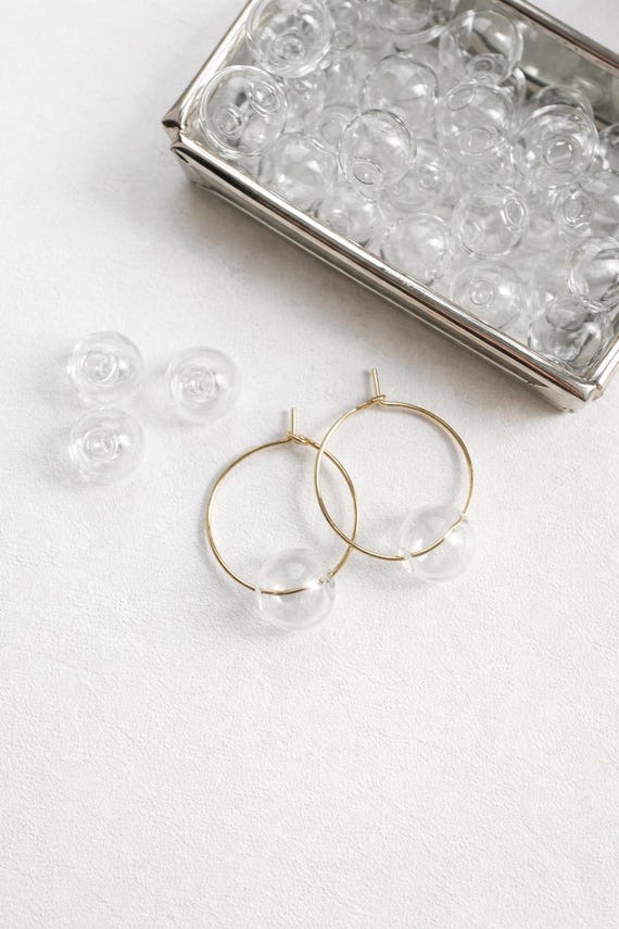 minimalist Blown Glass Sphere Hoop Earrings - 18k Gold Plated Surgical Steel