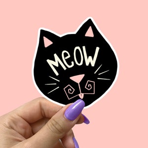 Retro Black Cat Sticker: Mid-Century Modern Artisan Decal