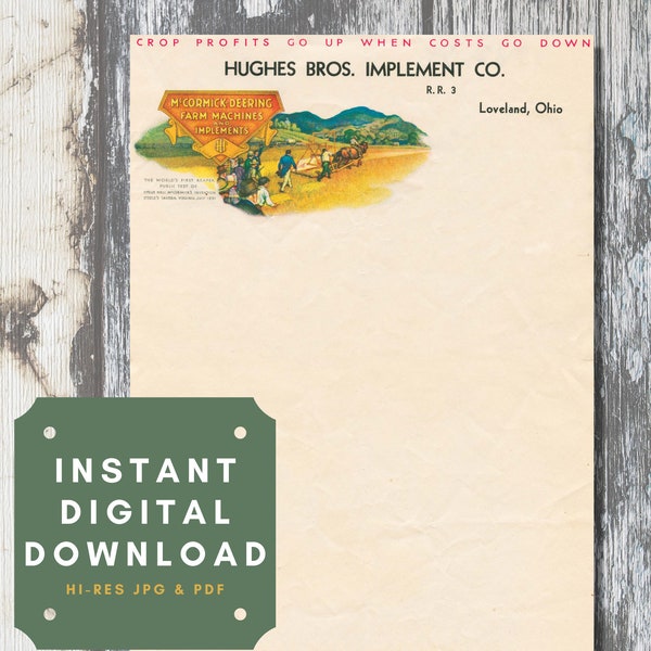 Vintage Antique Farm Equipment Letterhead Digital Instant Download. Ephemera, Printable Paper, Stationary, Tractor Supply Farmhouse