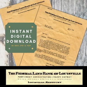 Descarga instantánea digital de membrete antiguo vintage. Banco Federal de Tierras. Efemérides, Papel imprimible, Papelería, Louisville Kentucky