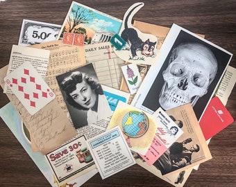 Authentic Vintage Ephemera Pack 50 Items! Collage Kit, Grab Bag, Junk Journal, Smashbook, Antique Paper, Art Journaling, Card Making
