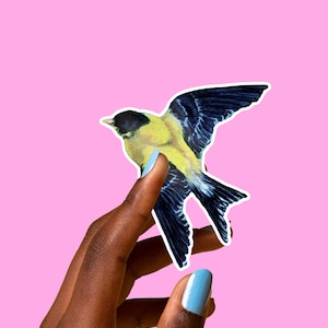 Goldfinch in Flight Sticker, Vintage Style, Bird Decal, Wildlife, Glossy Laptop Art, Birdwatching Gift