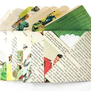 10 Handmade Vintage Paper Envelopes | Upcycled Book Pages, Square 3 5/8&quot; x 3 5/8&quot; for Gift Cards, Junk Journals, Scrapbooking