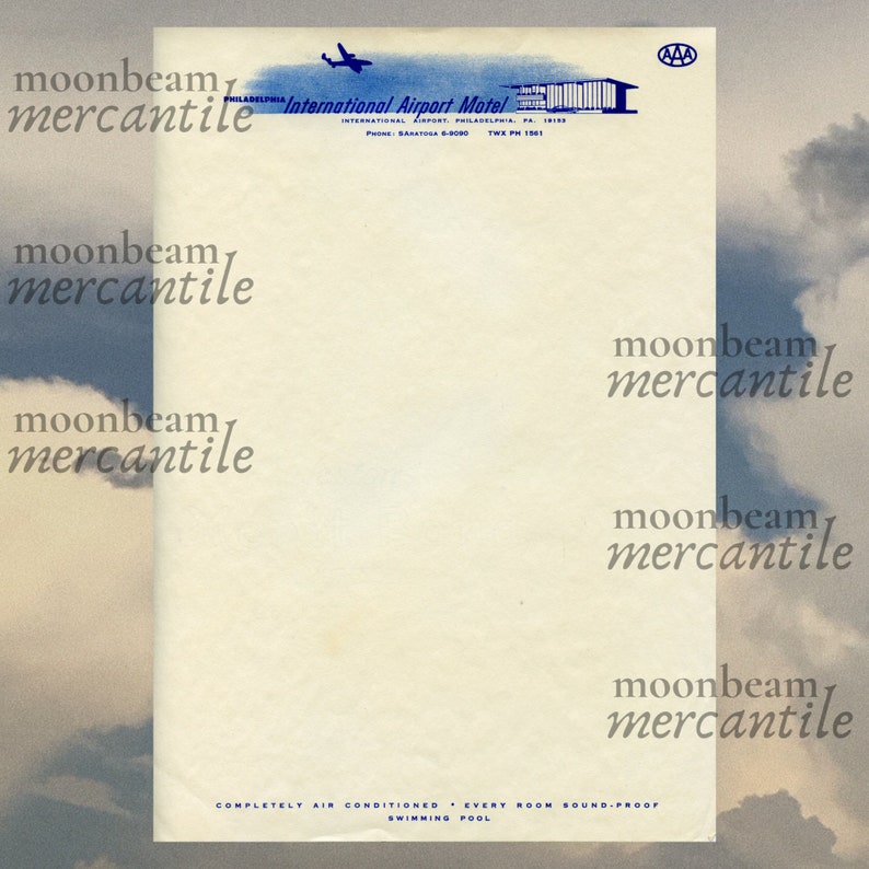 Vintage Retro Letterhead Digital Instant Download. Philadelphia International Airport Motel ...