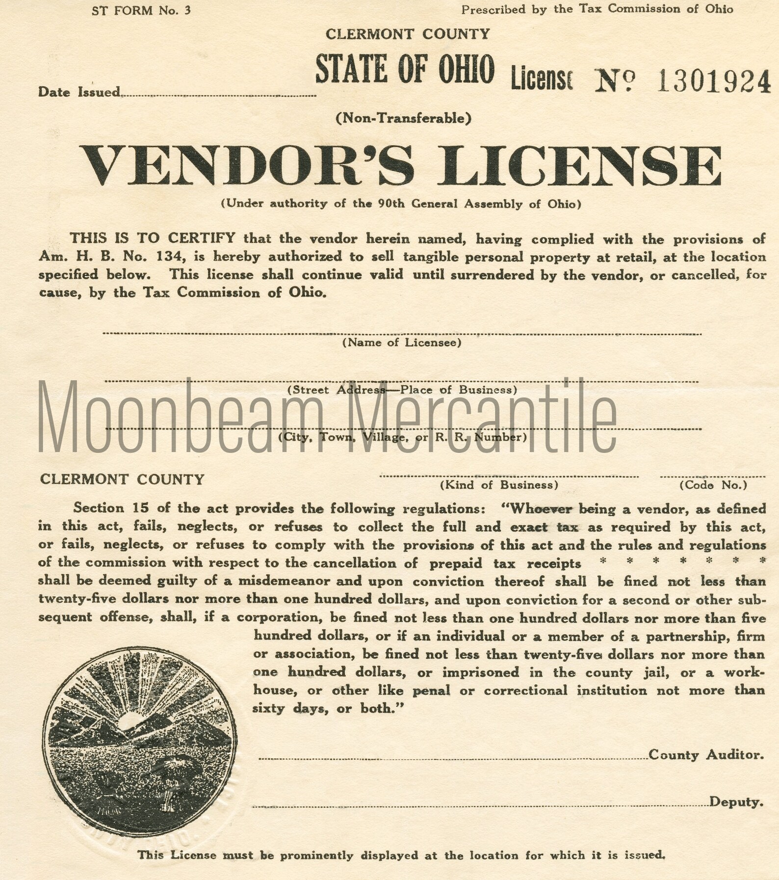 Vintage Antique Vendors License. Digital Instant Download. Etsy