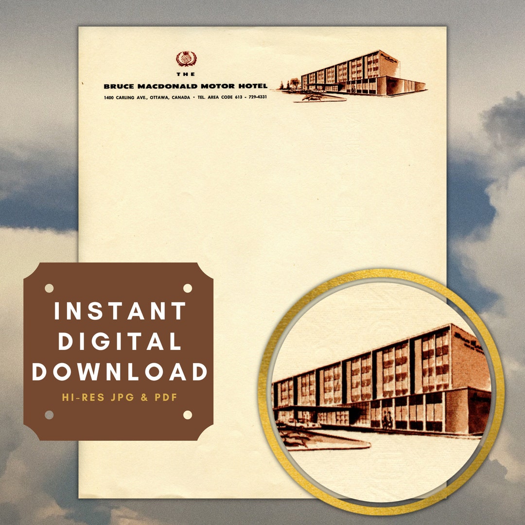 Vintage Retro Letterhead Digital Instant Download. Bruce Macdonald Motor Hotel, Ottawa, Canada ...
