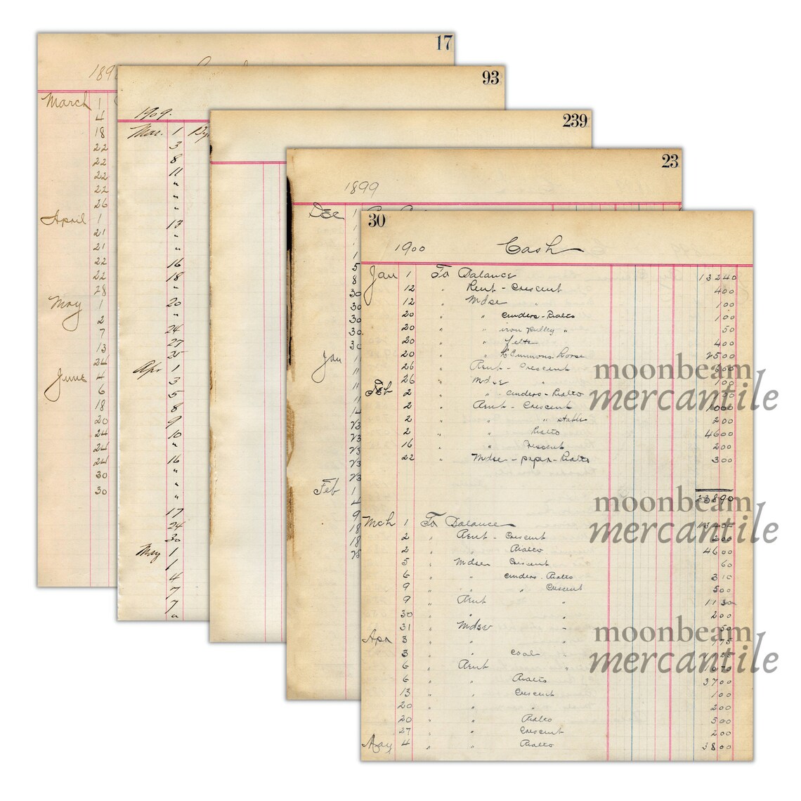 Vintage Antique Ledger Paper. 15 Unique Pages. Blank and Etsy España