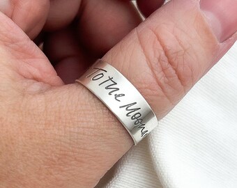 Custom Engraved Avery Ring | Silver Brass or Bronze Band | Mid Width Handwriting Fingerprint Keepsake | Personalized Unisex Statement Jewelr