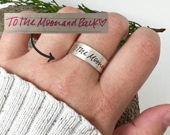 Anillo Avery / Anillo conmemorativo de plata gruesa / Personalícelo con su propia escritura, firmas y huellas dactilares / Unisex / Joyería con escritura