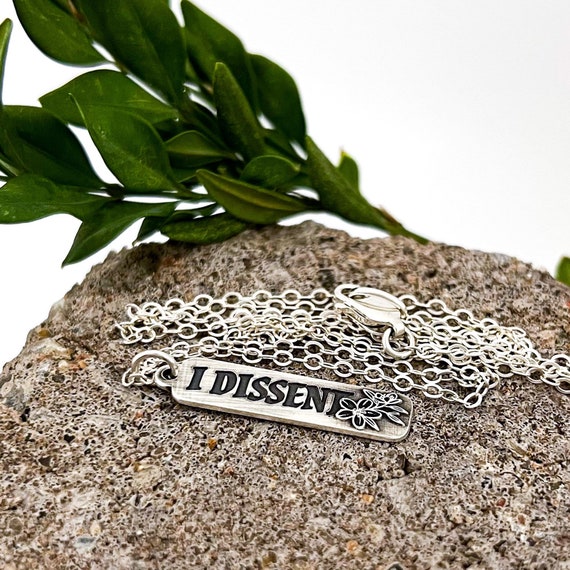 I Dissent Necklace | Floral Engraving | Protest Jewelry | Feminism | Sterling Silver | Double Sided Floral | Pro Choice | Women's Rights