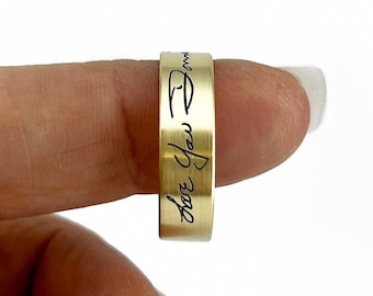 Anillo Sarah / Anillo de escritura a mano personalizado, anillo conmemorativo de latón personalizado, joyería exclusiva, regalo de recuerdo por pérdida