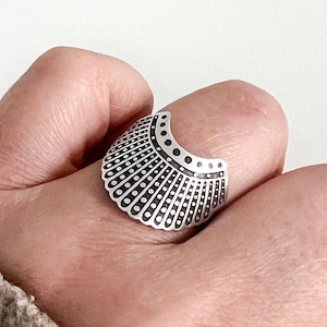 Shield Ring | RBG Dissent Collar Feminist Jewelry | Silver Brass or Bronze | Justice Ruth Bader Ginsburg Gift | Women's Rights Statement Rin